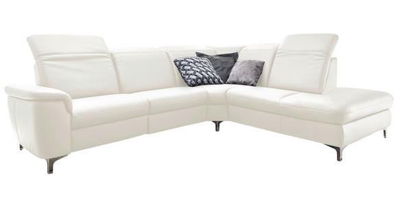 WOHNLANDSCHAFT in Leder Weiß - Alufarben/Weiß, Design, Leder/Metall (242/289cm) - Cantus