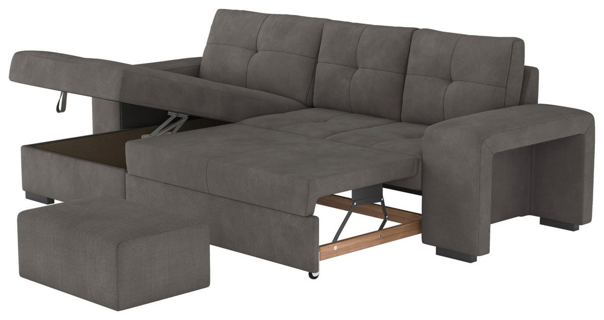 ECKSCHLAFSOFA in Mikrofaser Dunkelgrau  - Dunkelgrau/Schwarz, Modern, Kunststoff/Textil (156/268cm) - MID.YOU