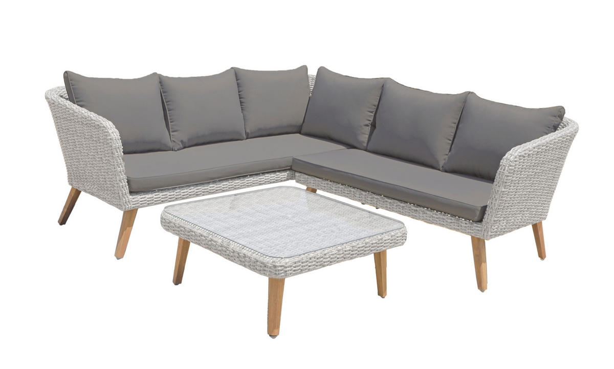 TERASOVÁ SEDACÍ SOUPRAVA dřevo, kov, plast, sklo - šedá/tmavě šedá, Basics, kov/dřevo (180/75/294cm) - Gardenson