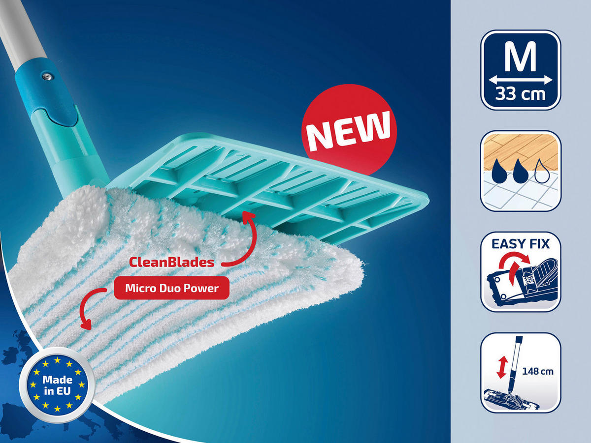 ČISTILEC TAL - turkizna/bela, Basics, umetna masa/tekstil (33/148cm) - Leifheit