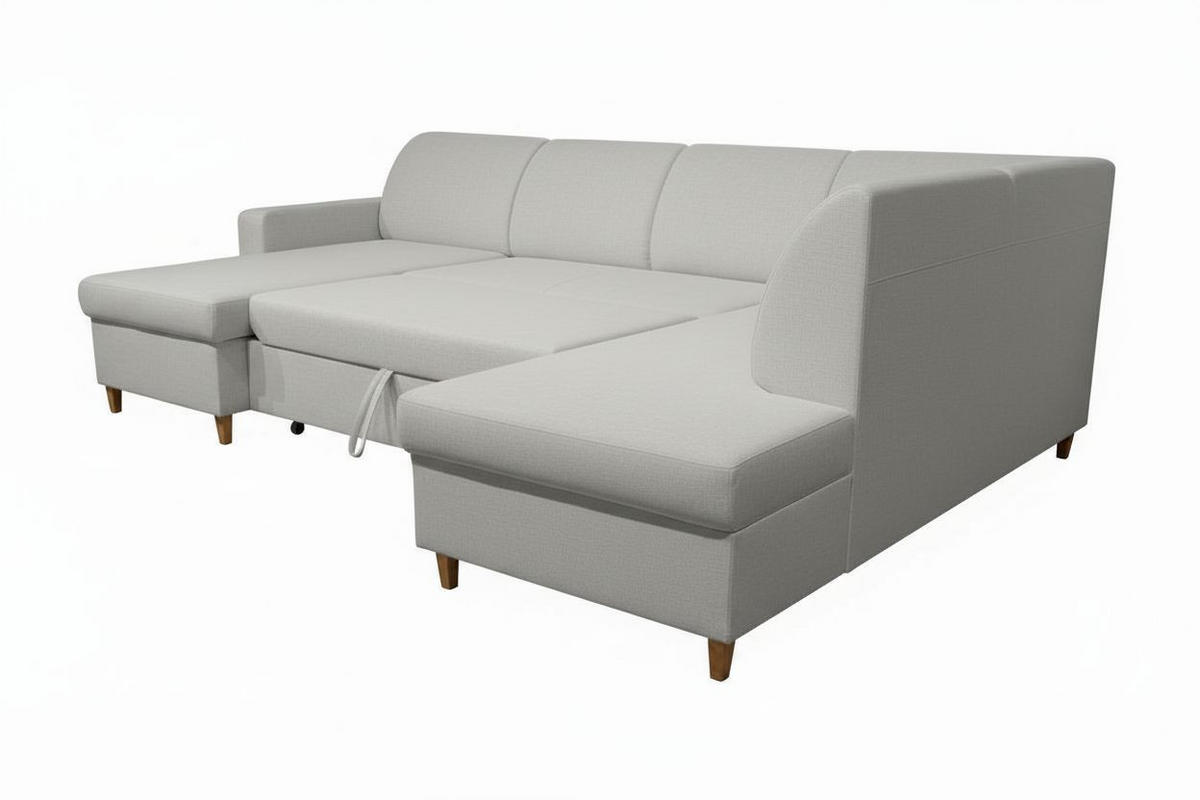 WOHNLANDSCHAFT Bouclé Hellgrau  - Buchefarben/Hellgrau, Design, Holz/Holzwerkstoff (310/160/145cm) - MID.YOU