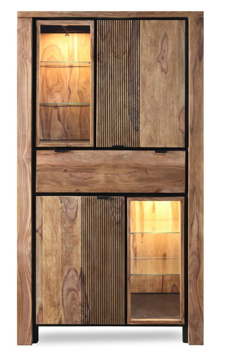 VITRÍNA, indický palisander, prírodná farba, 100/180/40 cm - čierna/prírodná farba, Modern, kov/drevo (100/180/40cm) - Livetastic