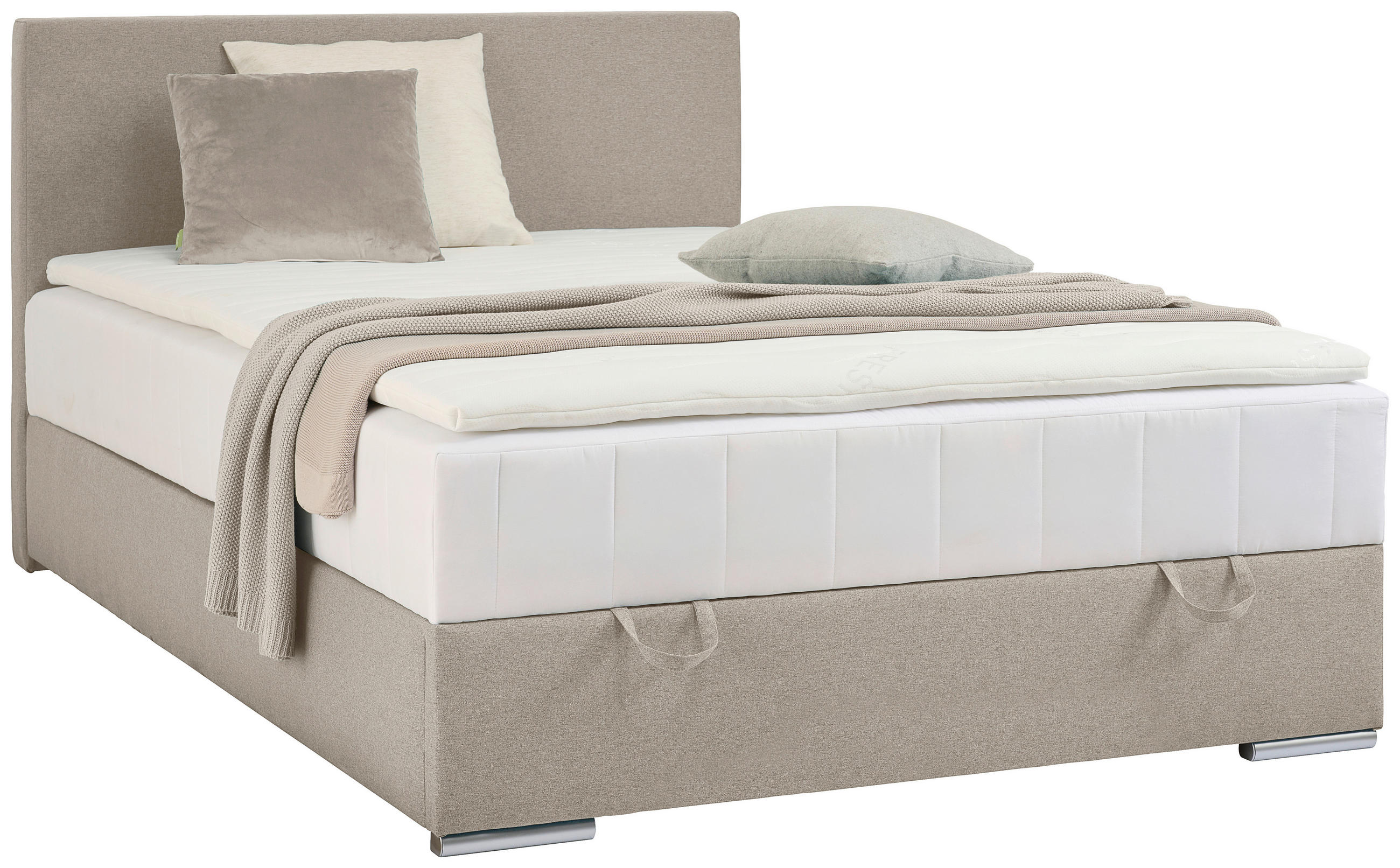 BOX-ÁGY 140/200 cm  homok  - króm/homok, Konventionell, műanyag/textil (140/200cm) - Carryhome