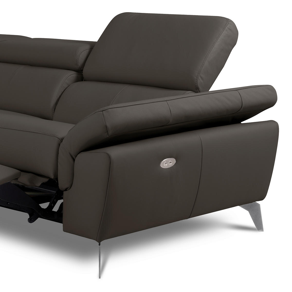 ECKSOFA Lederlook Echtleder Dunkelbraun  - Chromfarben/Dunkelbraun, Design, Leder/Textil (252/179cm) - Livetastic