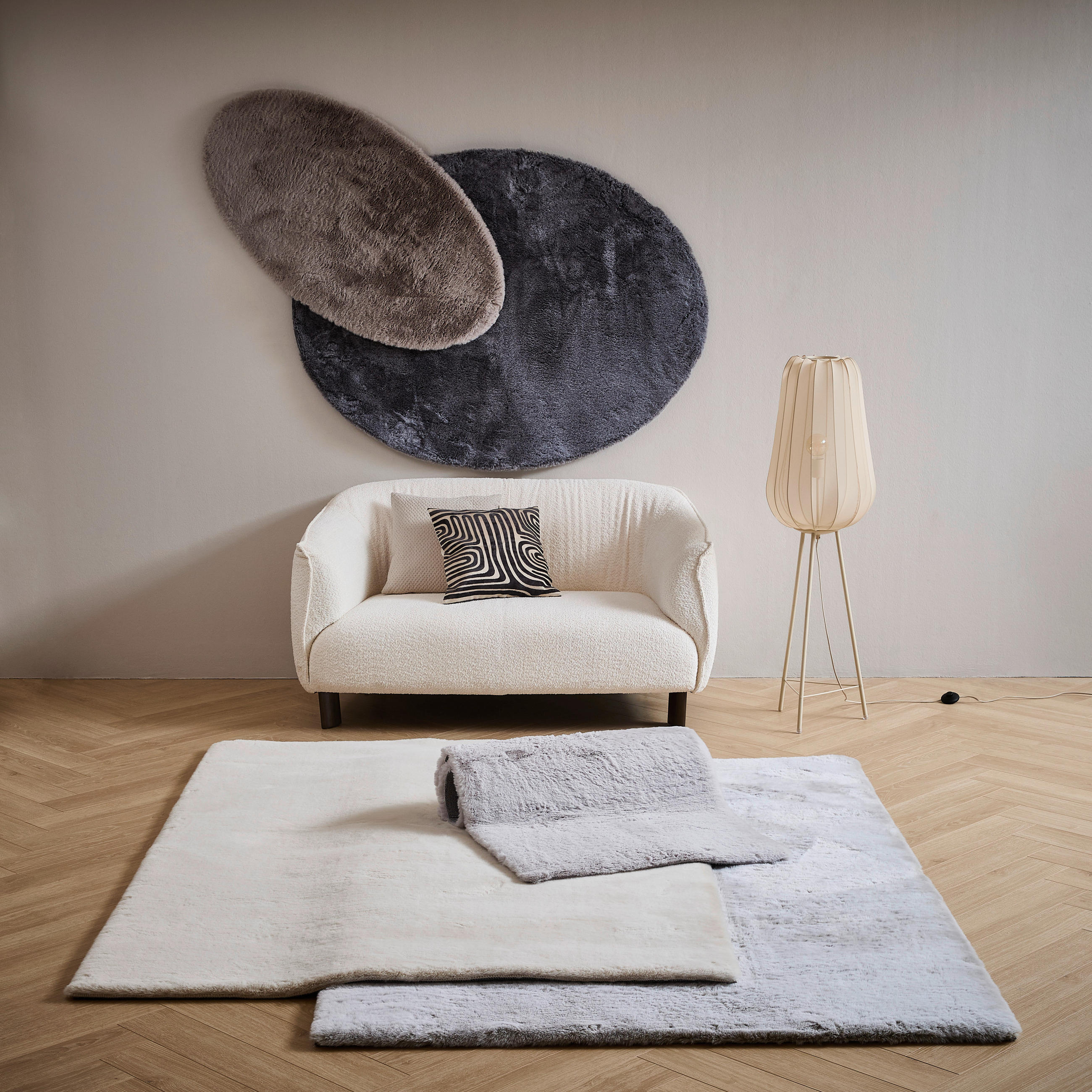 Thumbnail - Novel Hochflorteppich, Silber, Textil, Uni, oval, 70x130 cm, Oeko-Tex® Standard 100, für Fußbodenheizung geeignet, Teppi...