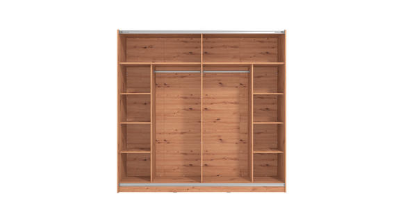 SCHWEBETÜRENSCHRANK 2-türig Schwarz, Eichefarben  - Eichefarben/Schwarz, Basics, Glas/Holzwerkstoff (217/210/62,5cm) - Xora