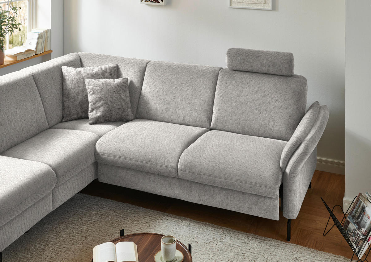 ECKSOFA in Flachgewebe Ecru  - Ecru/Schwarz, Konventionell, Textil/Metall (190/241cm) - Beldomo Comfort