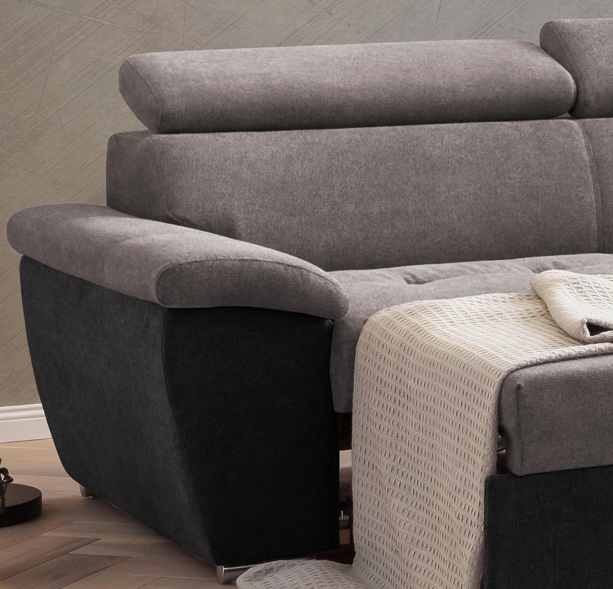 ECKSOFA in Mikrofaser Grau, Schwarz  - Chromfarben/Schwarz, Design, Textil/Metall (262/216cm) - Livetastic