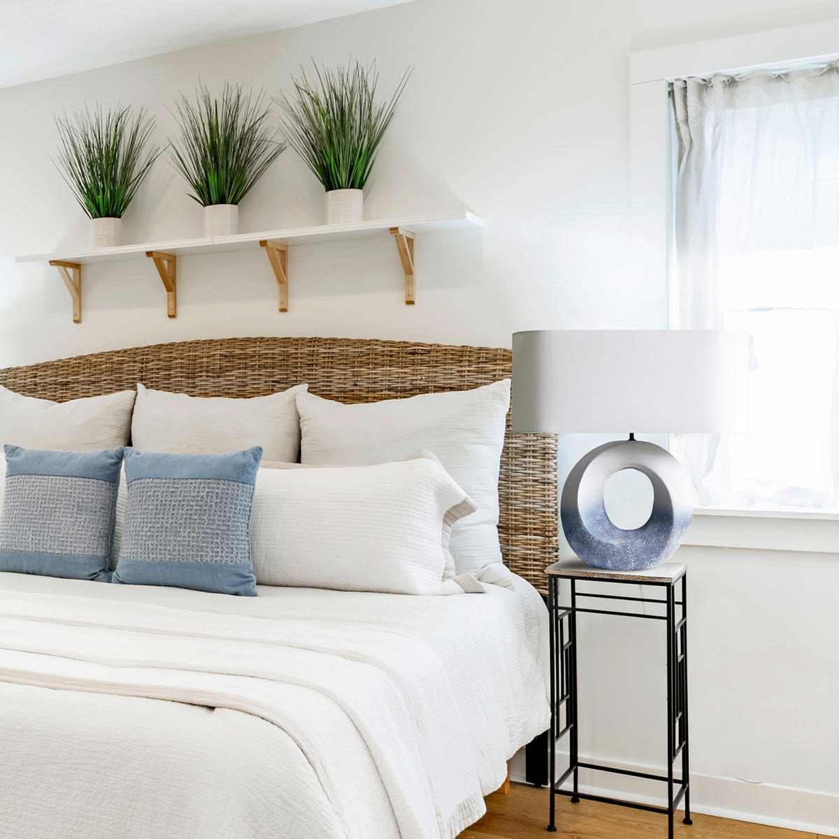 TISCHLEUCHTE 31/55/15 cm   - Blau/Elfenbein, Design, Keramik/Textil (31/55/15cm) - P & B