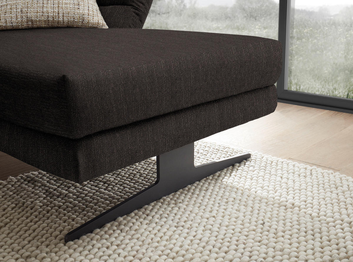 ECKSOFA in Flachgewebe Dunkelbraun  279-327/176-217 cm  - Dunkelbraun/Schwarz, Design, Textil/Metall (279-327/176-217cm) - Dieter Knoll