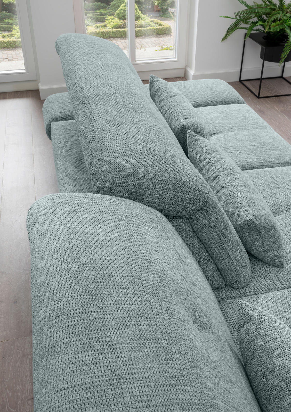 ECKSOFA in Chenille Mintgrün  - Chromfarben/Mintgrün, Design, Textil/Metall (254/280cm) - Livetastic