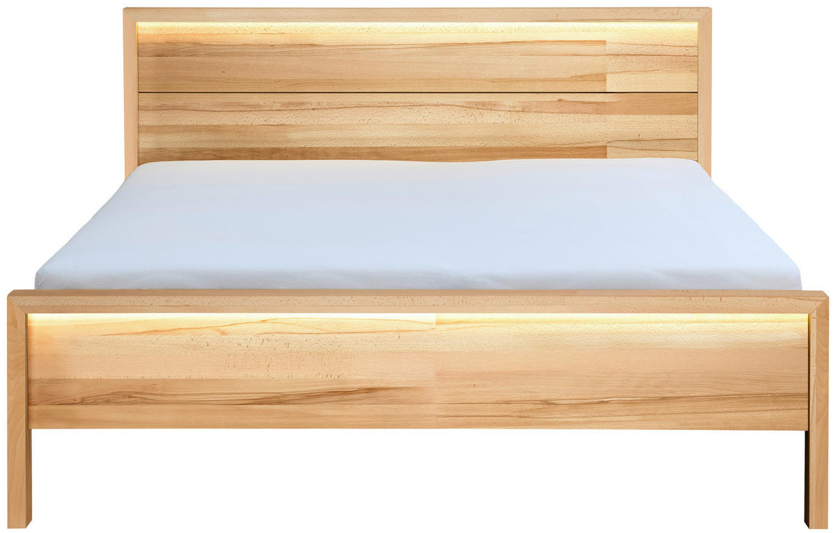 BETT 160/220 cm,  in Naturfarben, Kernbuche, Beleuchtung,  - Naturfarben/Kernbuche, MODERN, Holz (160/220cm) - MID.YOU