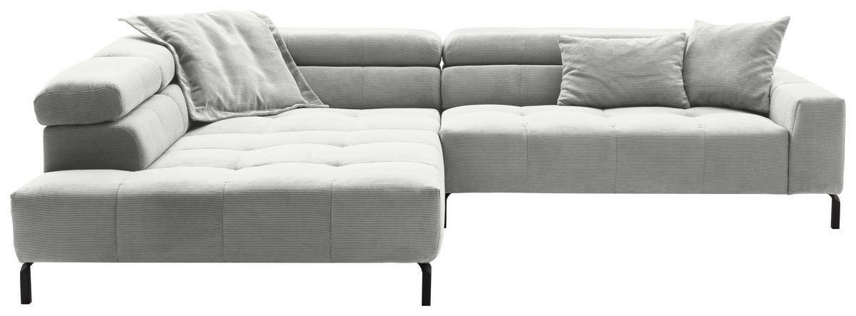 ECKSOFA in Cord Hellgrau  - Hellgrau/Schwarz, Konventionell, Textil/Metall (219/311cm) - Hom`in