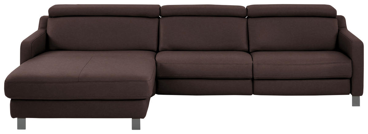 ECKSOFA in Echtleder Dunkelbraun  - Dunkelbraun/Schwarz, Design, Leder/Metall (176/291cm) - Valdera