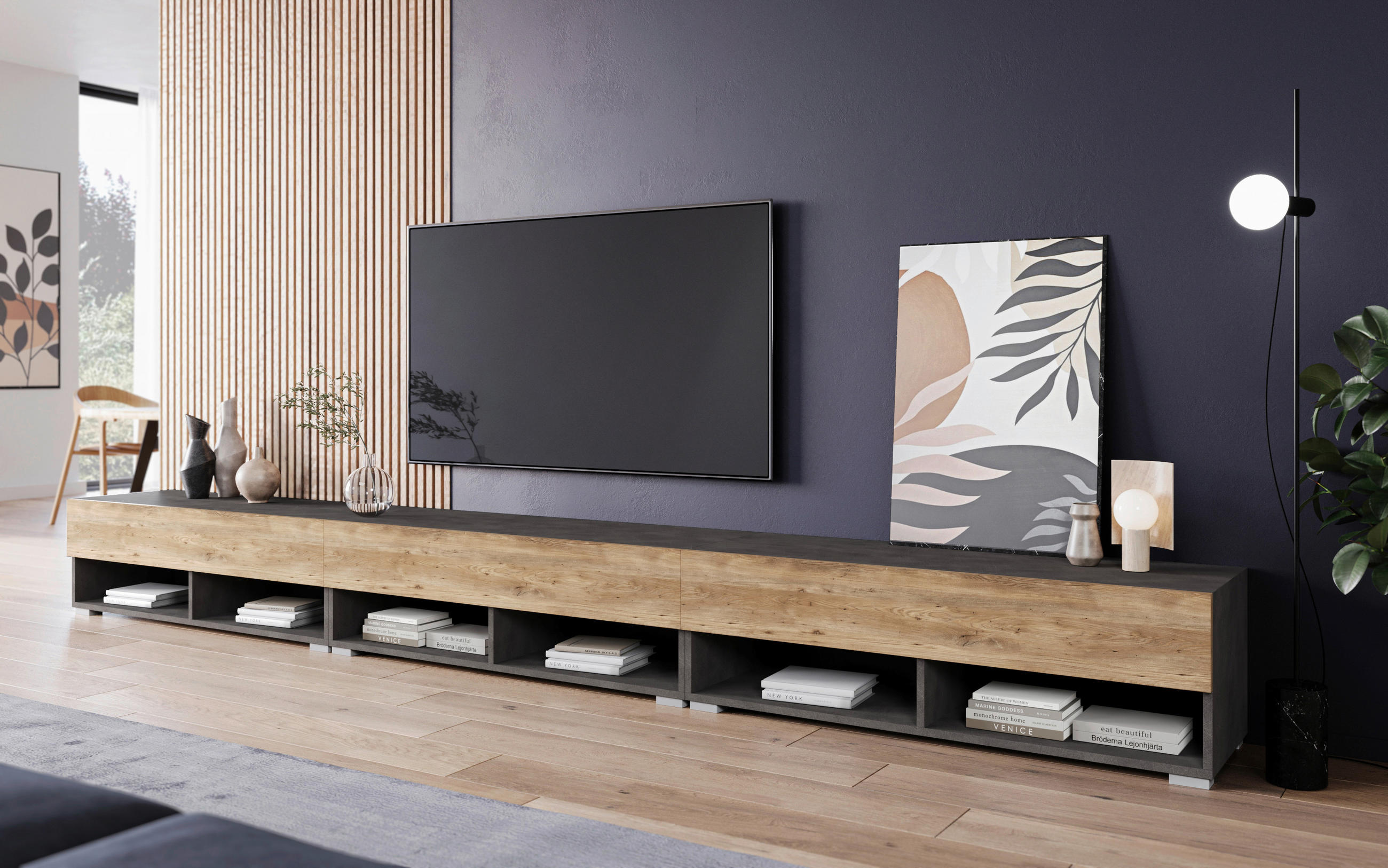 TV-BÄNK  i  - kastanjefärgad/grå, Trend, trämaterial/plast (300cm)