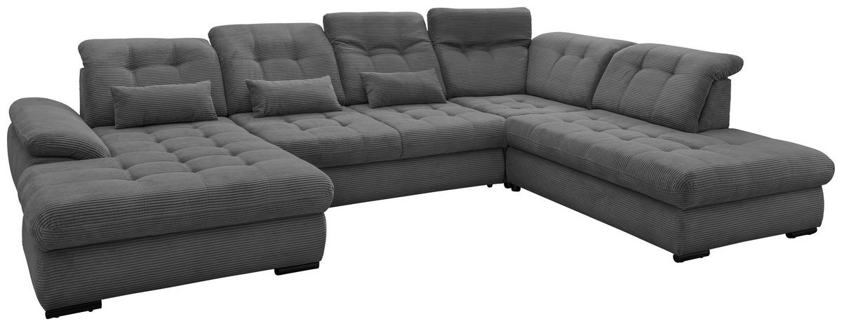 SALON PANORAMIQUE in Cord Grau  - gris/noir, Modern, textile/métal (184/387/252cm) - Livetastic
