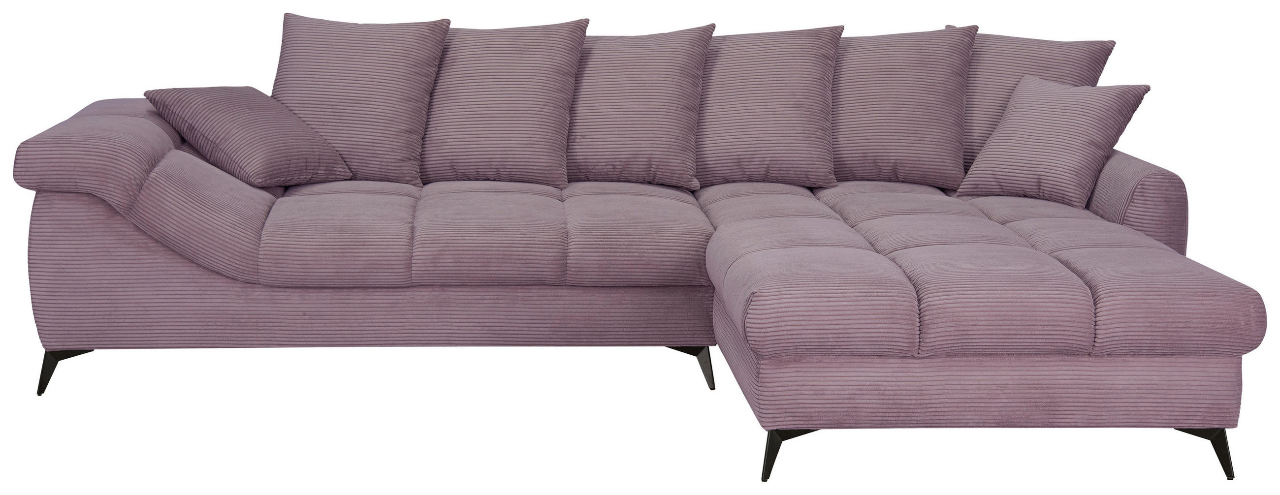 ECKSOFA Lila Cord Rückenkissen, Armlehnenkissen, Rücken echt  - Lila/Schwarz, KONVENTIONELL, Textil/Metall (332/231cm) - Carryhome