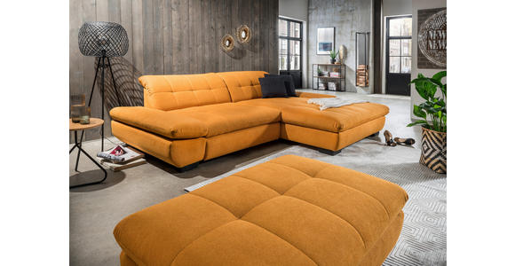 ECKSOFA in Mikrofaser Currygelb  290/198 cm  - Currygelb/Schwarz, Design, Textil/Metall (290/198cm) - Xora