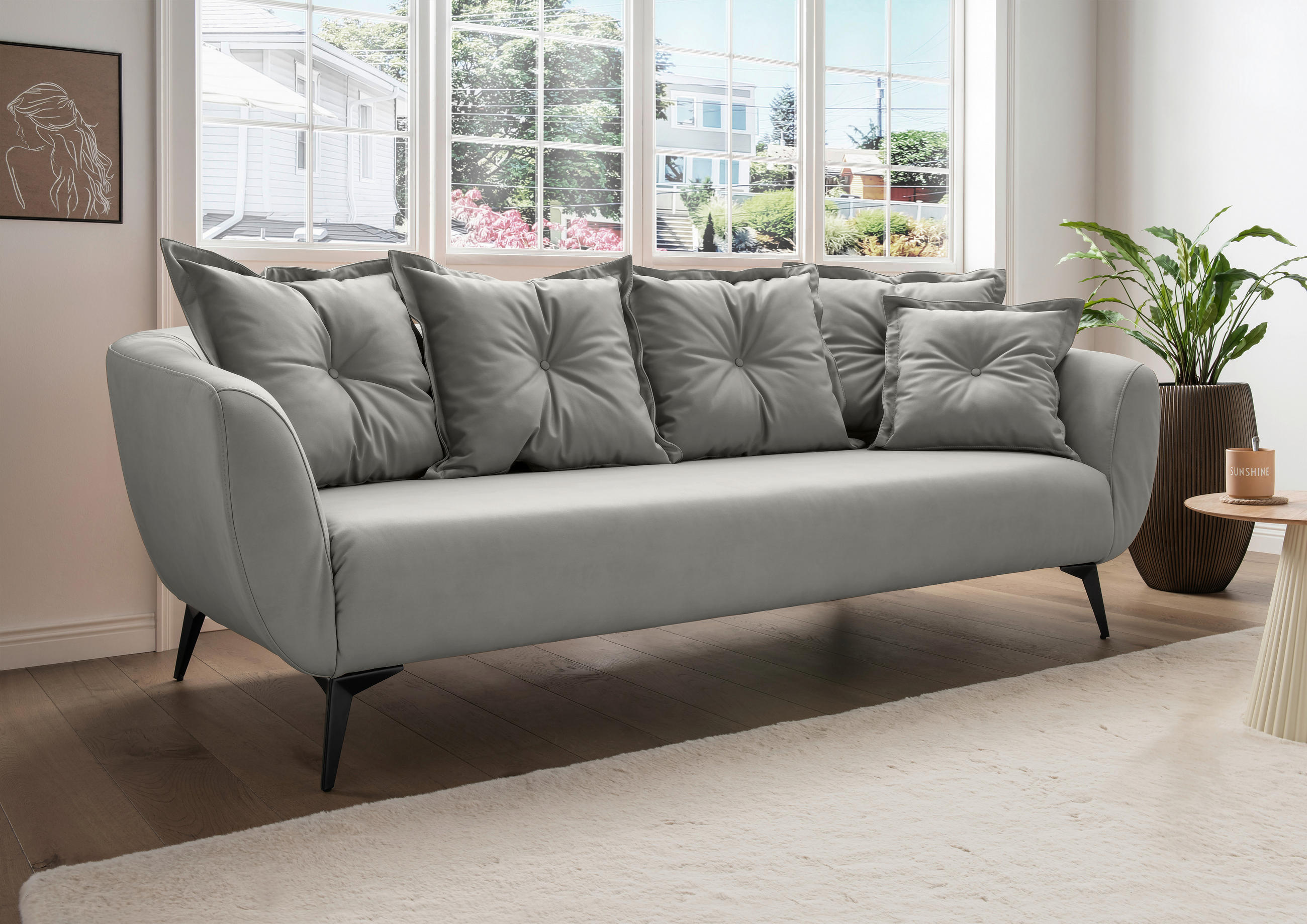 3-SITZER-SOFA in Lederlook Grau  - Schwarz/Grau, MODERN, Textil/Metall (236/94/103cm) - Livetastic