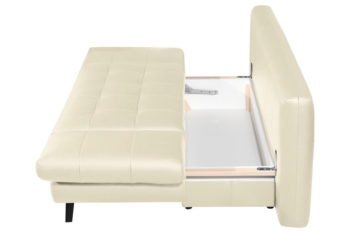 SCHLAFSOFA in Echtleder Ecru  - Ecru/Schwarz, Design, Leder/Metall (209/94/94cm) - Novel