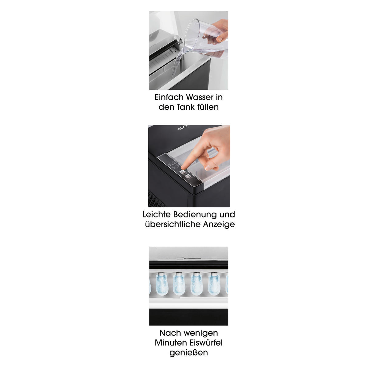EISWÜRFELMASCHINE GOURMETmaxx  - Schwarz, Basics, Kunststoff/Metall (28,8/25,5/26,2cm)
