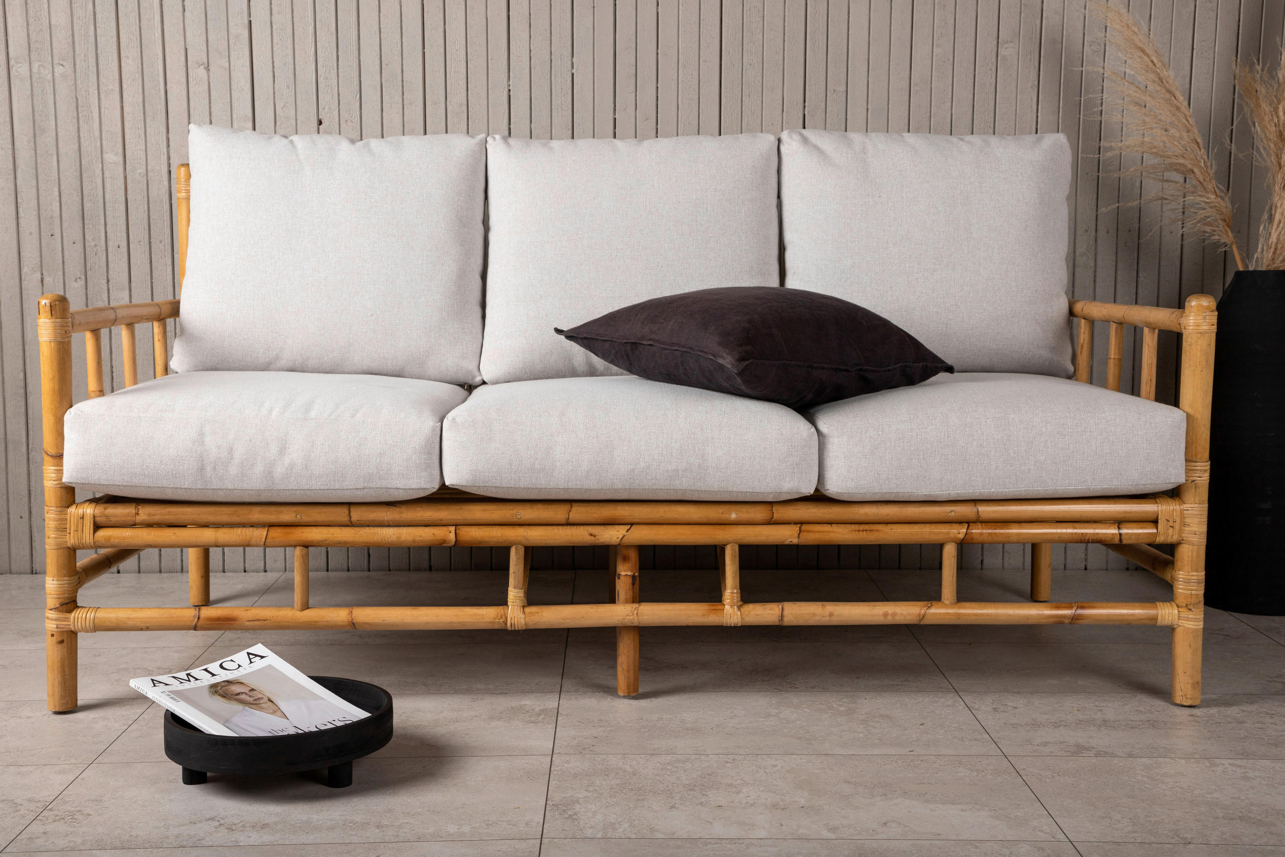 LOUNGESOFA 180/88/77 cm Bambus, Rattan  - Hellbraun/Creme, KONVENTIONELL, Holz/Textil (180/88/77cm) - Gardenson