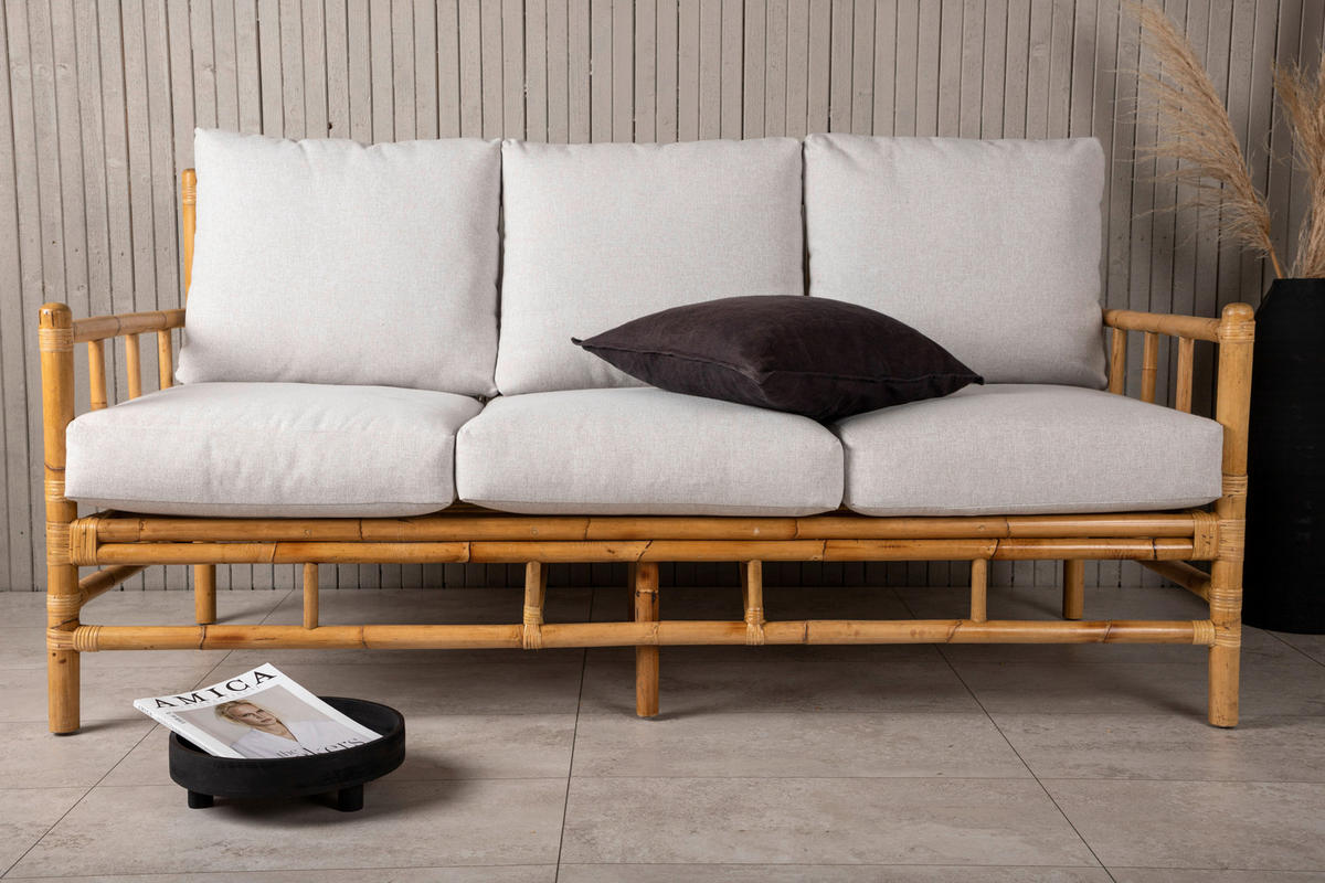 LOUNGESOFA 180/88/77 cm Bambus, Rattan  - Hellbraun/Creme, KONVENTIONELL, Holz/Textil (180/88/77cm) - Gardenson