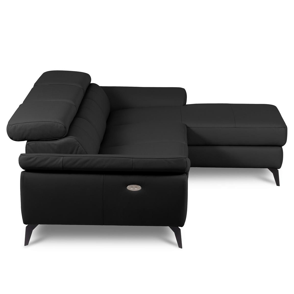 ECKSOFA SONO in Lederlook Echtleder Schwarz Armteilverstellung, Kopfteilverstellung  252/179 cm  - Schwarz, Design, Leder/Textil (252/179cm) - Livetastic