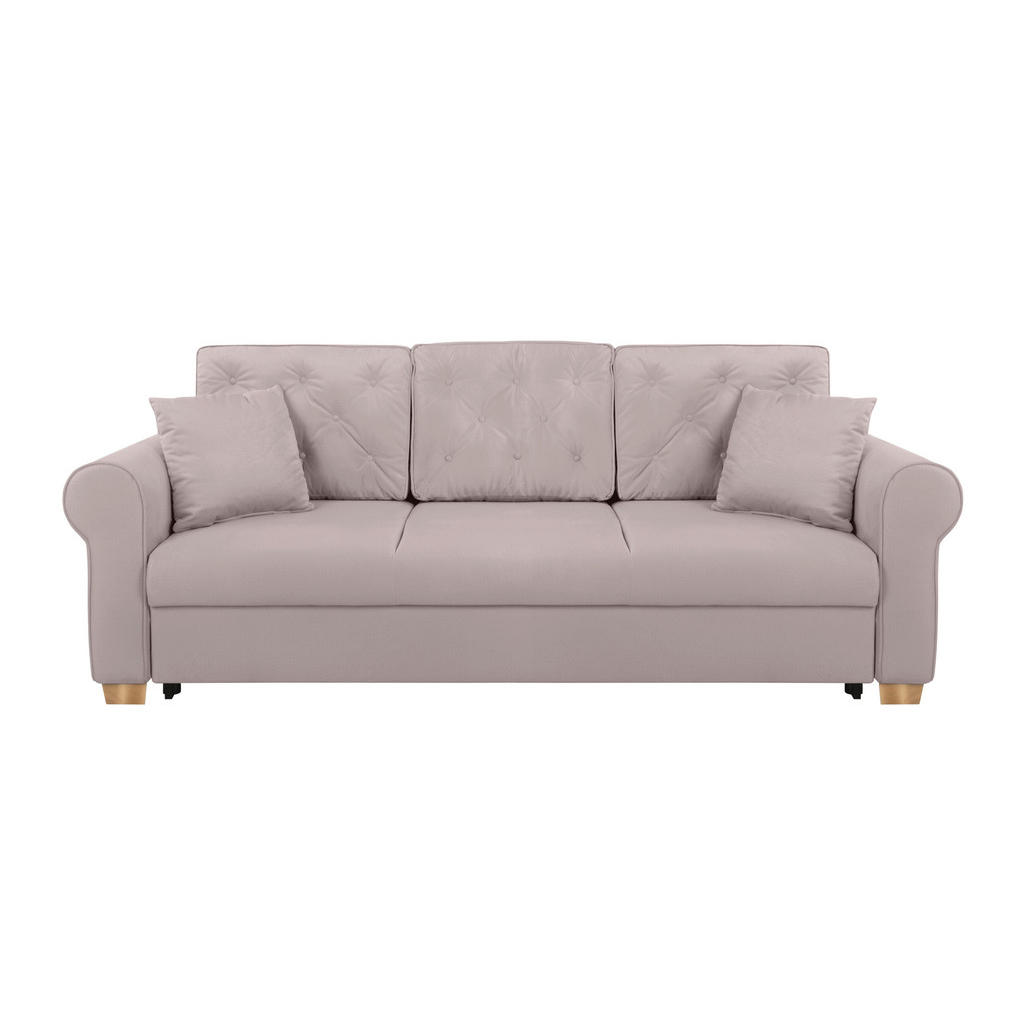 Thumbnail - Mid.you Schlafsofa Arles, Taupe, Textil, Birke, Buche, Hartholz, Uni, 3-Sitzer, Füllung: Silikon, Schaumstoffflocken,Sil...