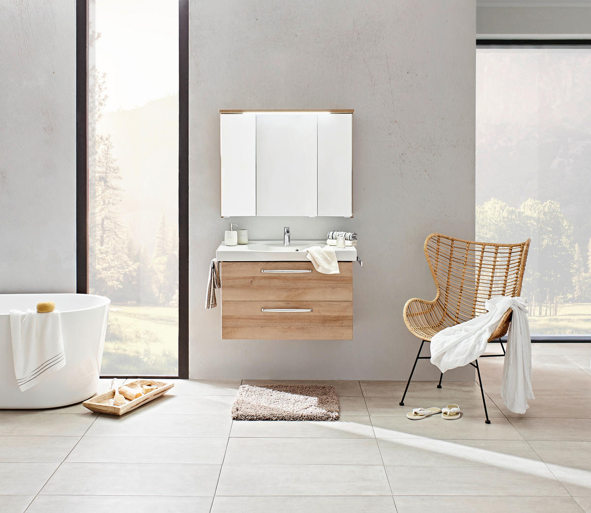 BADEZIMMER  in 92 cm  - Eichefarben/Weiß, KONVENTIONELL, Keramik/Holzwerkstoff (92cm) - Sadena