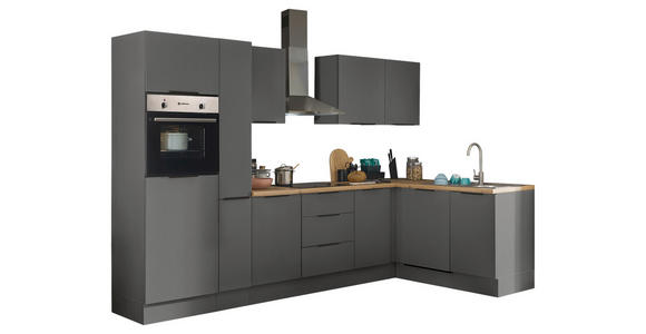 ECKKÜCHE 310/175 cm  in Graphitfarben  - Schwarz/Graphitfarben, Basics, Holzwerkstoff/Metall (310/175cm) - Xora