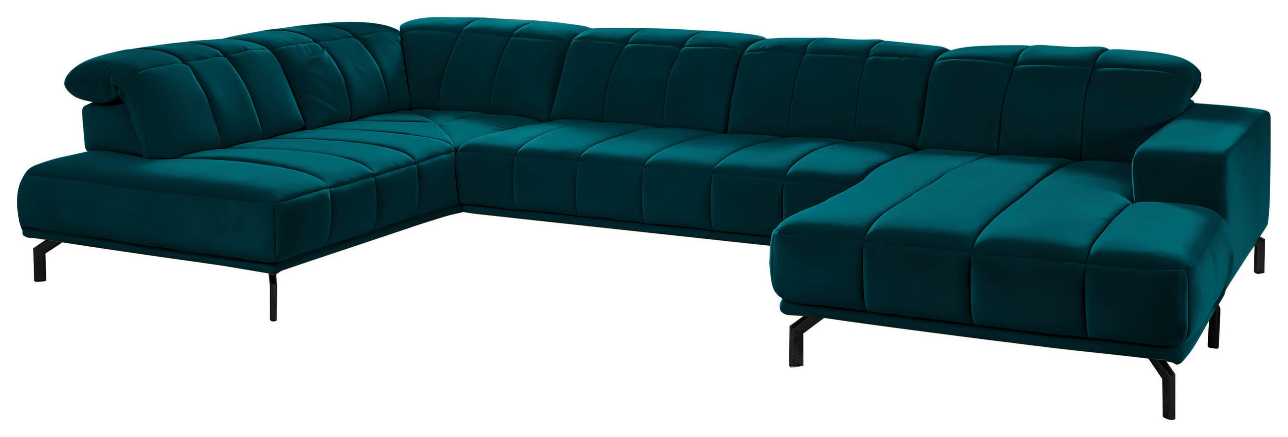 WOHNLANDSCHAFT Petrol Velours  - Petrol/Schwarz, Design, Textil/Metall (219/383/195cm) - Beldomo Style