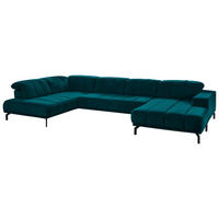 WOHNLANDSCHAFT Petrol Velours  - Petrol/Schwarz, Design, Textil/Metall (219/383/195cm) - Beldomo Style