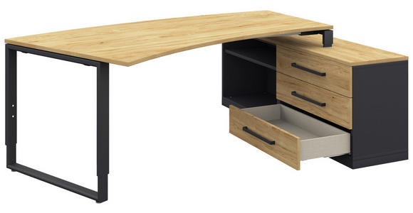 ECKSCHREIBTISCH in Anthrazit, Hickory - Anthrazit/Alufarben, Design, Holzwerkstoff/Metall (160/200cm) - Moderano