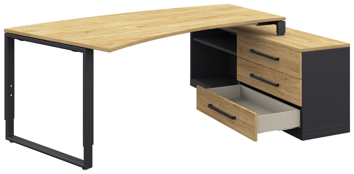 ECKSCHREIBTISCH  in Anthrazit, Hickory  - Anthrazit/Alufarben, Design, Holzwerkstoff/Metall (160/200cm) - Moderano