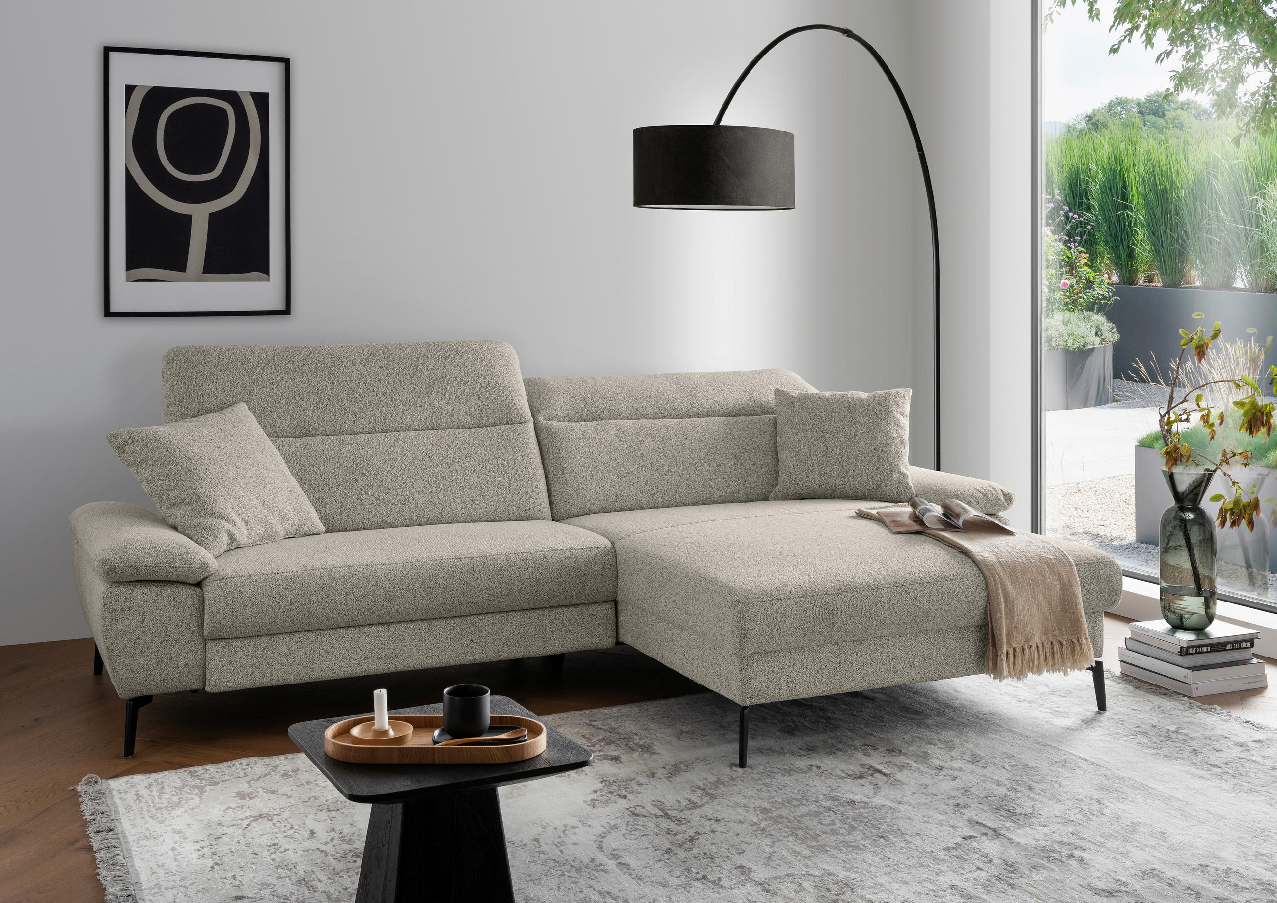 ECKSOFA Struktur Silberfarben  - Silberfarben/Schwarz, Konventionell, Textil/Metall (300/178cm) - Livetastic