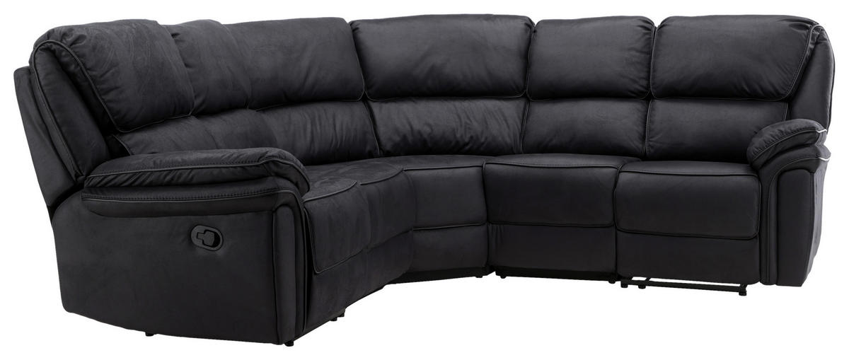 ECKSOFA  in Lederlook (vegan) Schwarz  338/338 cm  - Schwarz, Design, Textil (338/338cm) - Livetastic