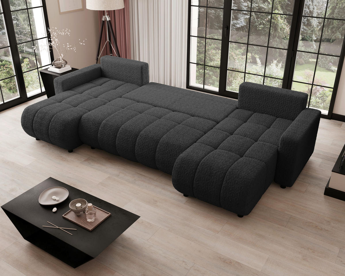 WOHNLANDSCHAFT Dunkelgrau Bouclé  - Dunkelgrau/Schwarz, MODERN, Kunststoff/Textil (150/312/150cm) - Carryhome