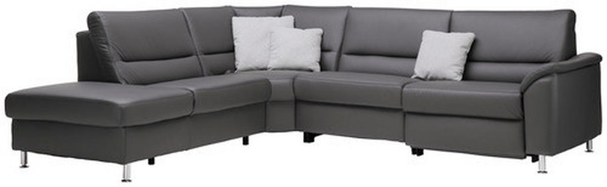 ECKSOFA in Echtleder Grau  - Alufarben/Grau, Basics, Leder/Metall (249/290cm) - Beldomo Premium