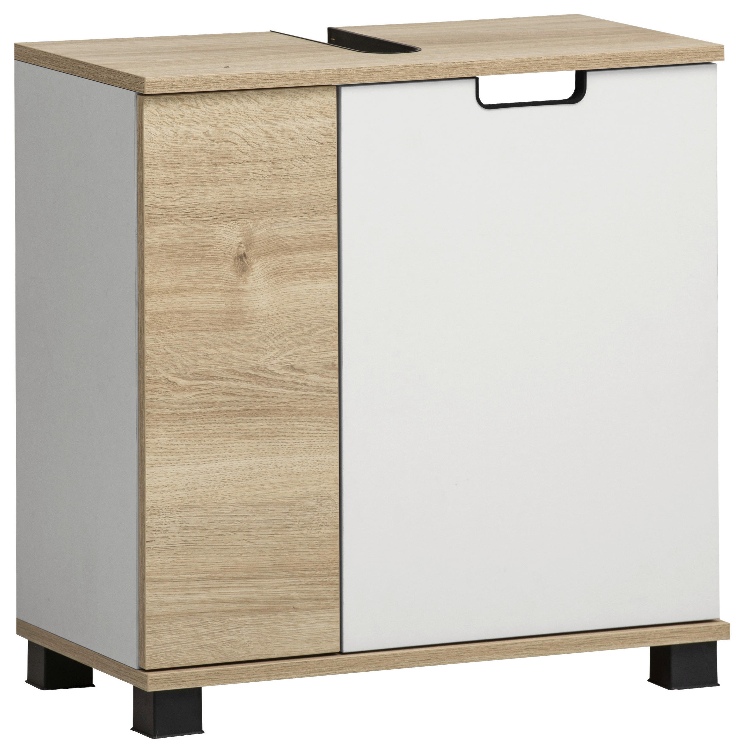Stylife Waschbeckenunterschrank Emmik Weiß, Eiche 59.8x62.4x32.6 cm