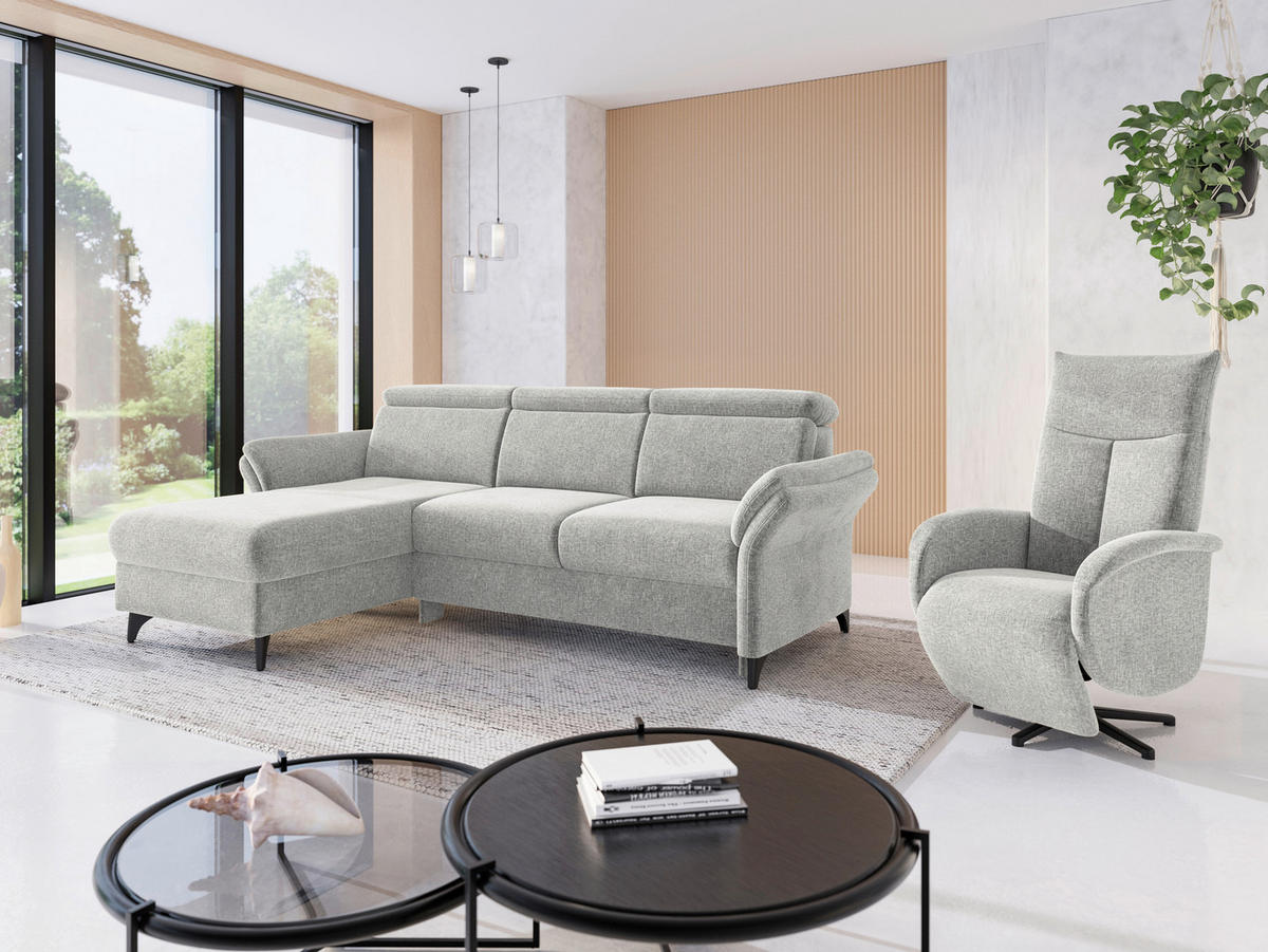 ECKSOFA GLENDALE E Hellgrau Flachgewebe  - Hellgrau/Schwarz, KONVENTIONELL, Textil/Metall (166/253cm) - Sit & More