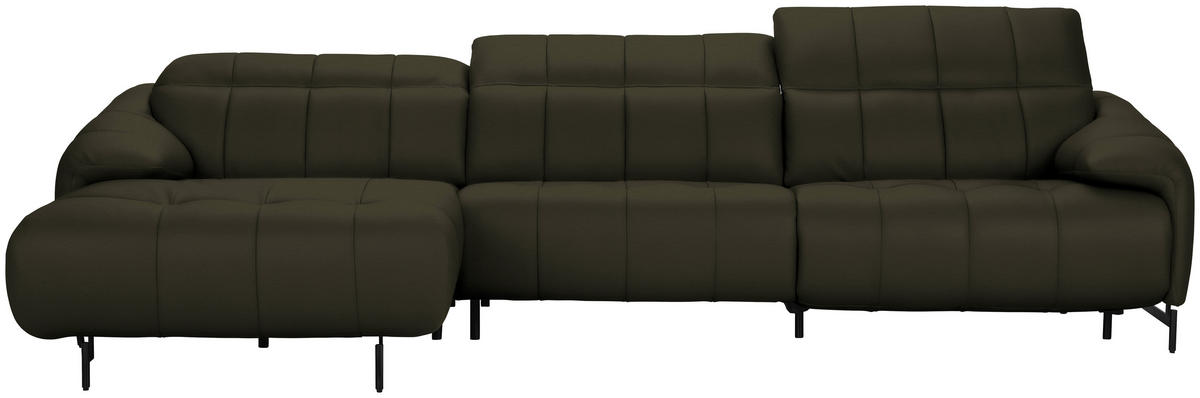 ECKSOFA Echtleder Olivgrün  - Beige/Schwarz, Design, Leder/Metall (165/313cm) - Belluti