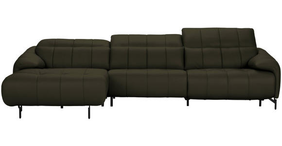 ECKSOFA  in Echtleder Olivgrün  165/313 cm  - Beige/Schwarz, Design, Leder/Metall (165/313cm) - Belluti