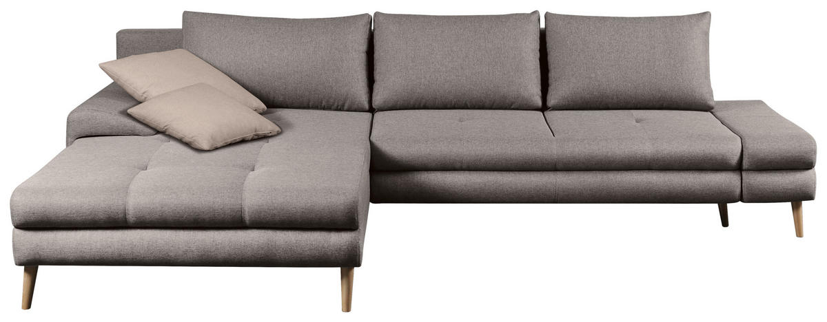 ECKSOFA in Webstoff Greige  - Greige/Beige, Trend, Holz/Textil (313/215cm) - MID.YOU