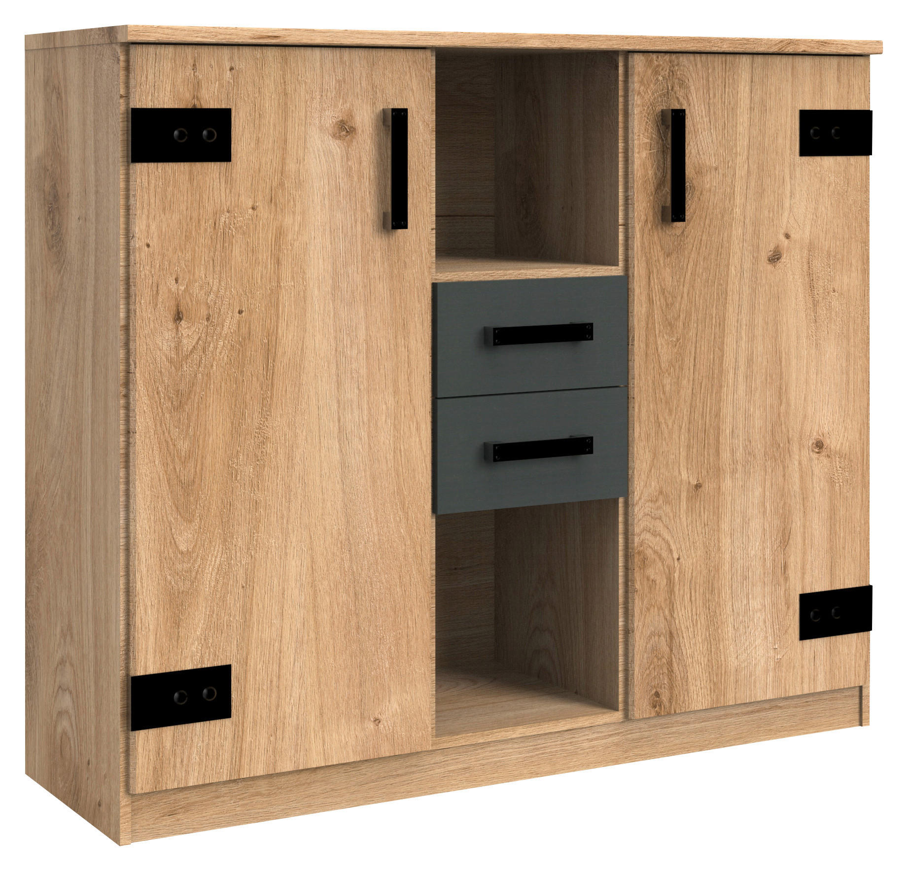 KOMMODE Wimex LIVERPOOL, 124/105/41 cm, 2 Schublade(n)  - Eichefarben/Graphitfarben, Design, Holzwerkstoff (124/105/41cm) - MID.YOU