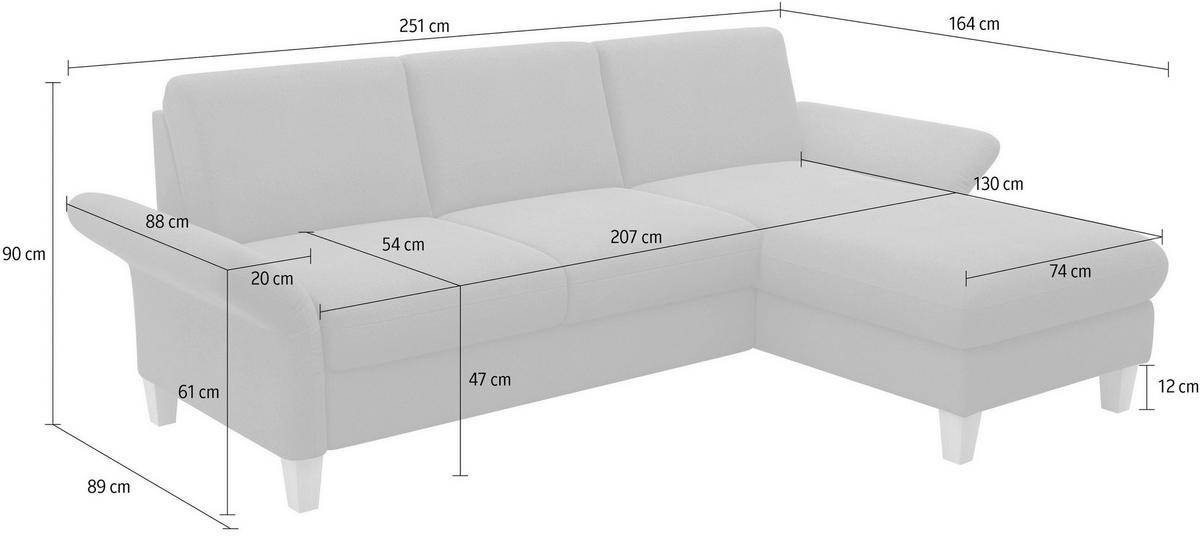 ECKSOFA ROCHELLE E Dunkelgrau Flachgewebe  - Eichefarben/Dunkelgrau, KONVENTIONELL, Holz/Textil (251/164cm) - Sit & More
