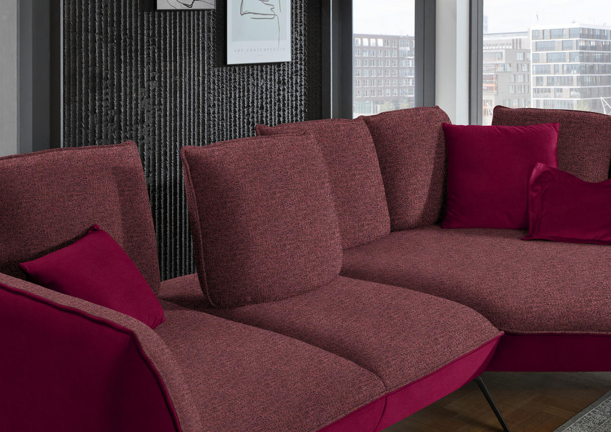 ECKSOFA in Flachgewebe Rot  - Rot/Schwarz, Design, Textil/Metall (320/169cm) - Moderano