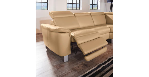 ECKSOFA in Echtleder Honig  - Alufarben/Honig, Design, Leder/Metall (271/242cm) - Cantus