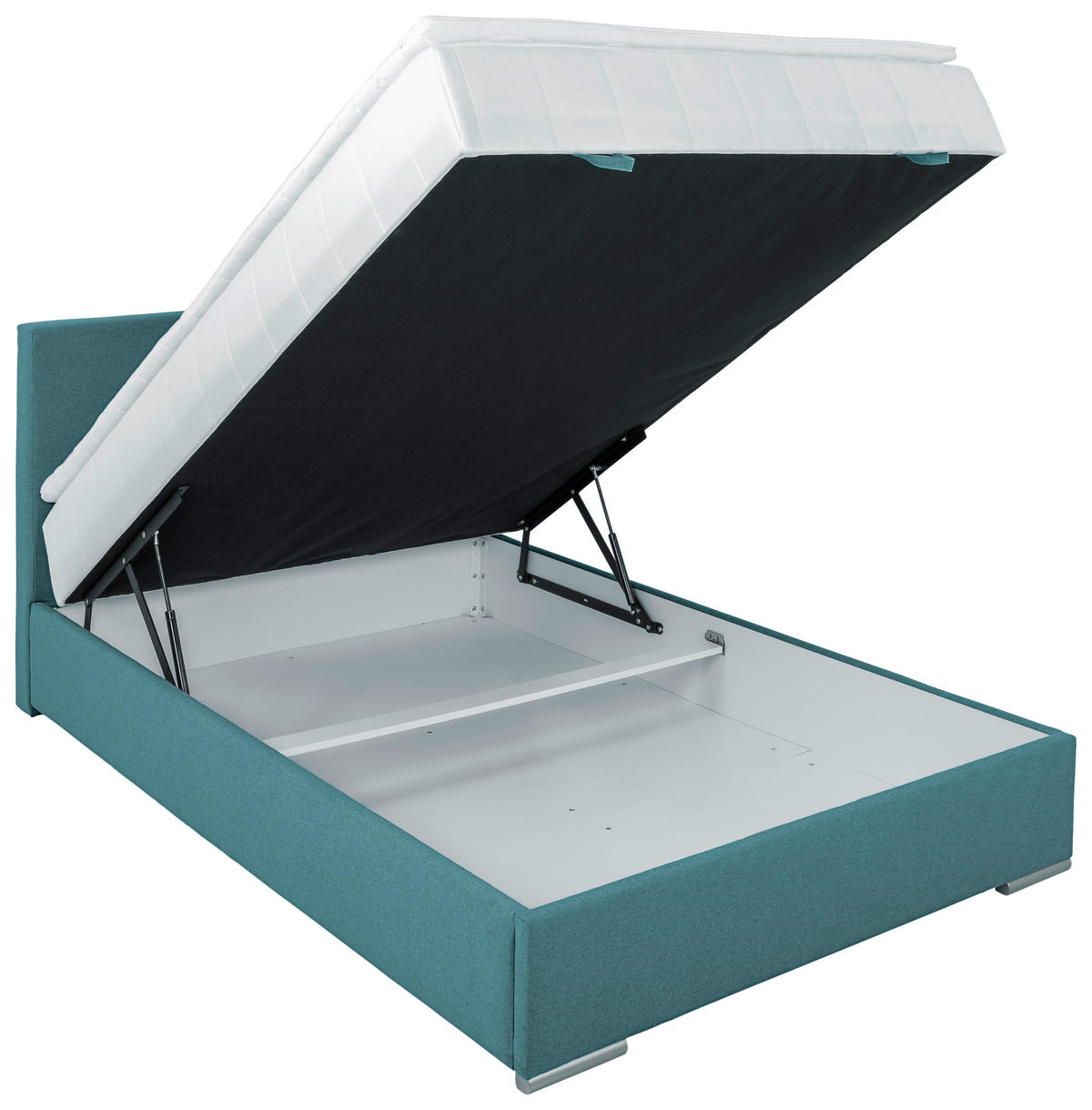BOXBETT 90/200 cm,  in Petrol, Matratze, Bettkasten, Topper, H3 = fest  - Chromfarben/Petrol, KONVENTIONELL, Kunststoff/Textil (90/200cm) - Boxxx