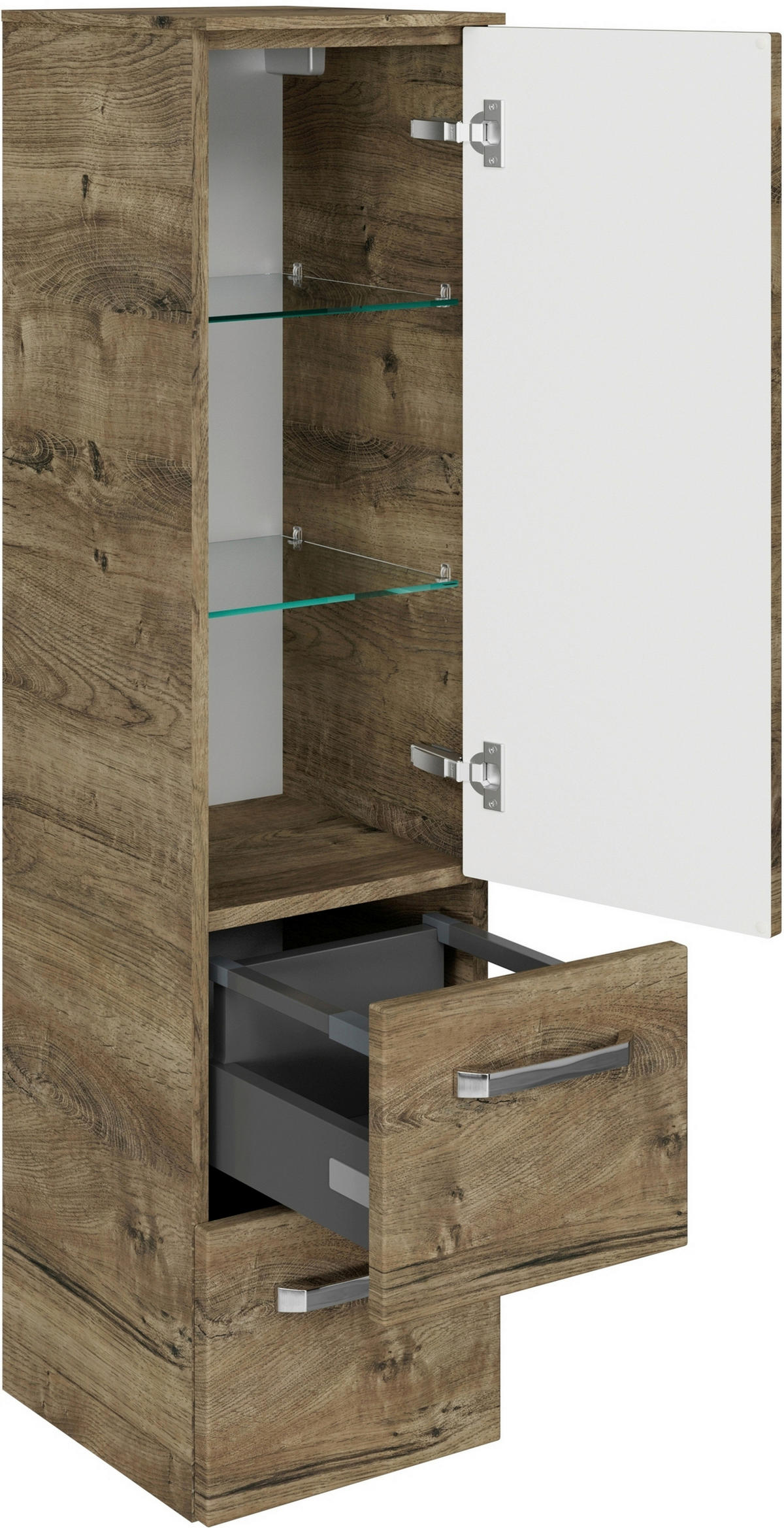 MIDISCHRANK 30/121/33 cm  - Eiche dunkel/Chromfarben, MODERN, Glas/Holzwerkstoff (30/121/33cm) - Sadena